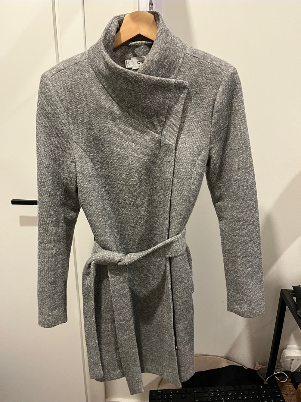 Simons, Light Grey, Wrap Coat with Belted Waist, Size S